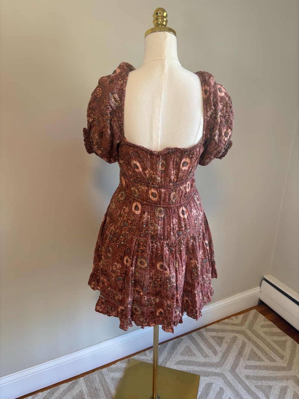 Ulla Johnson Rust & Cream Printed Smocked Waist Mini Dress Size Not Tagged RTR - Picture 3 of 8
